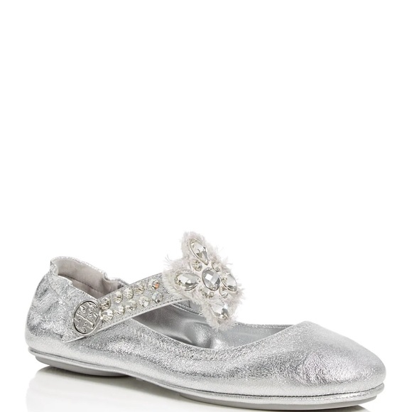 TORY BURCH - Silver MINNIE Crystal Embellished 2way ballet flats/MaryJanes, 9.5M - Picture 10 of 13